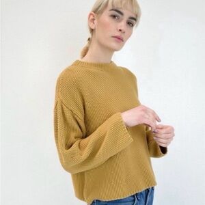 Micaela Greg Seed Sweater Women M Dijon Yellow Knit Slouchy Bell Waist Length